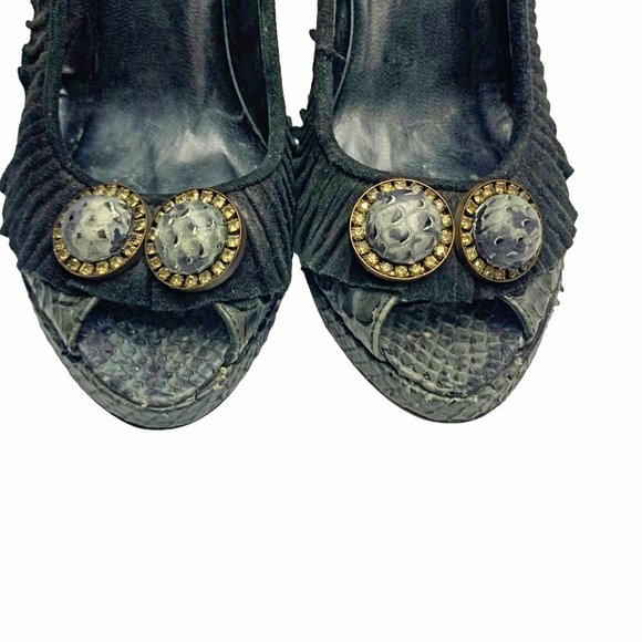 ISABELLA FIORE Gray Python Embossed Leather Peep Toe‎ Heels - Picture 6 of 11